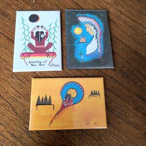 Set of 3 Wesley Harry art refrigerator magnets.